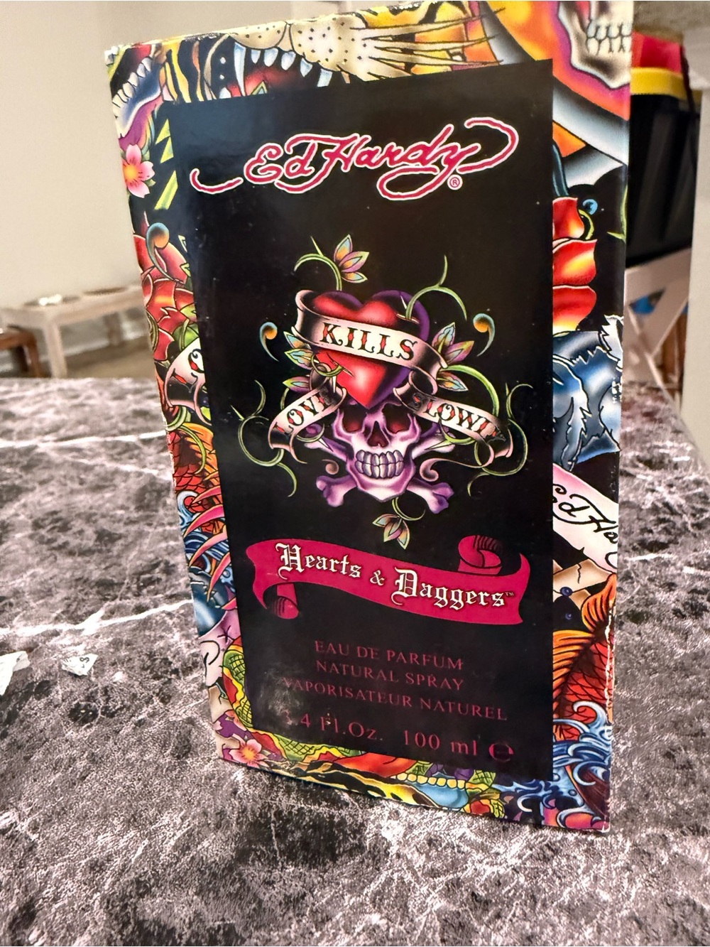 Ed Hardy Black Box with Multicolor Tattoo Artwork